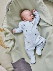 JoJo Maman Bébé Blue 100% Organic Cotton Tractor Embroidered Sleepsuit - Image 1 of 5