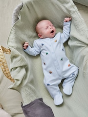 JoJo Maman Bébé Blue 100% Organic Cotton Tractor Embroidered Sleepsuit - Image 2 of 5