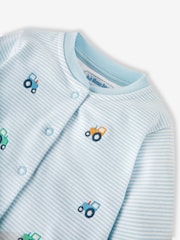 JoJo Maman Bébé Blue 100% Organic Cotton Tractor Embroidered Sleepsuit - Image 4 of 5