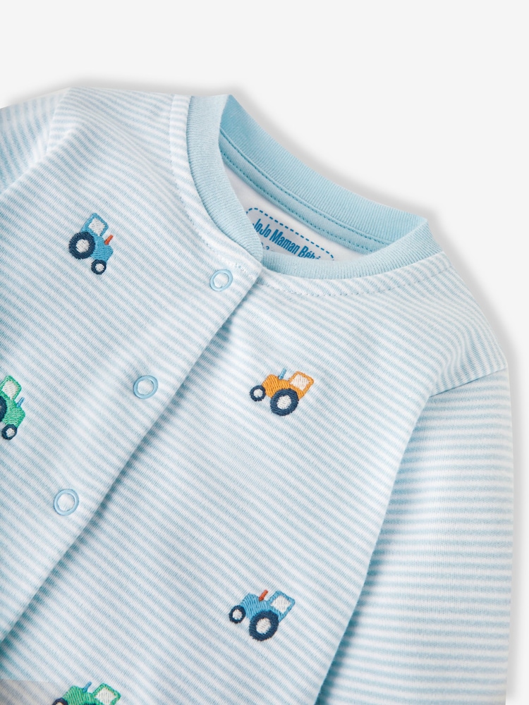 JoJo Maman Bébé Blue 100% Organic Cotton Tractor Embroidered Sleepsuit - Image 4 of 5