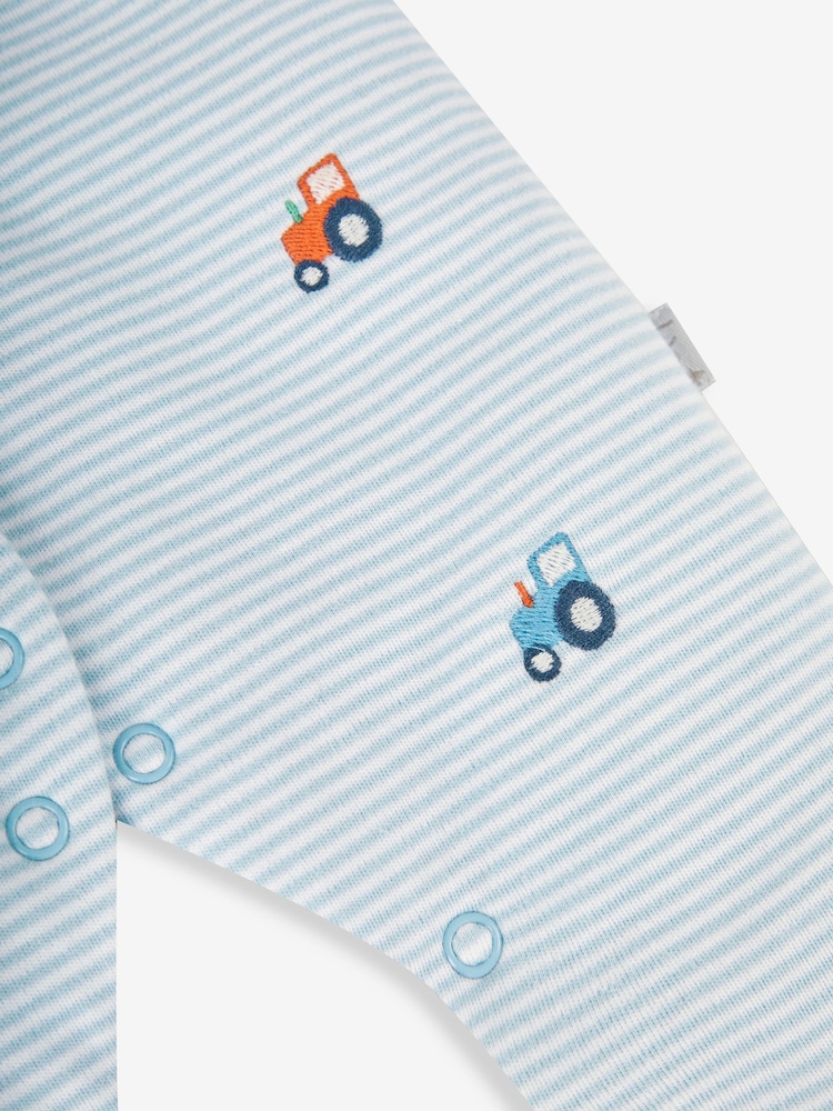 JoJo Maman Bébé Blue 100% Organic Cotton Tractor Embroidered Sleepsuit - Image 5 of 5