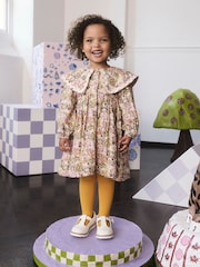 Ochre Yellow Print Long Sleeve Collar Dress (3mths-8yrs) - Image 2 of 9