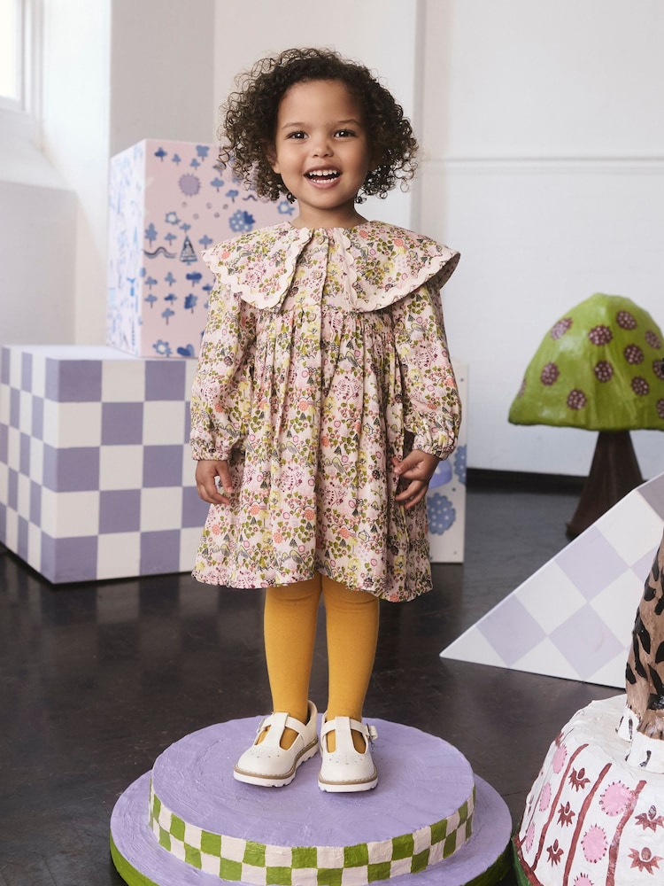 Ochre Yellow Print Long Sleeve Collar Dress (3mths-8yrs) - Image 2 of 9