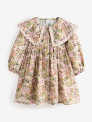 Ochre Yellow Print Long Sleeve Collar Dress (3mths-8yrs) - Image 6 of 9