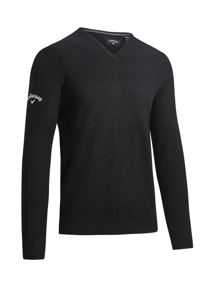 Callaway Apparel Mens Merino Wool V-Neck Black Sweater - Image 1 of 2