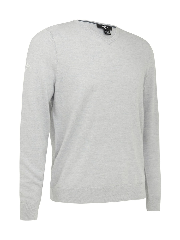 Callaway Apparel Mens Blue Merino Wool V-Neck Sweater - Image 1 of 2