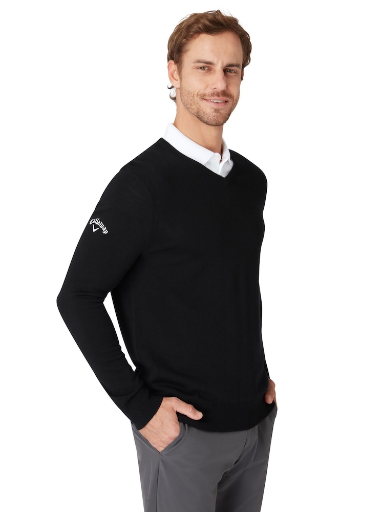 Callaway Apparel Blue Mens Merino Wool V-Neck Sweater - Image 1 of 4