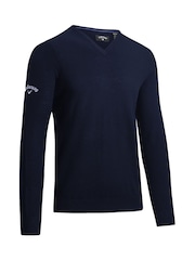 Callaway Apparel Blue Mens Merino Wool V-Neck Sweater - Image 3 of 4