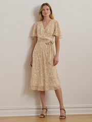 Lauren Ralph Lauren Cream Filsee Print Belted Midi Dress - Image 1 of 7