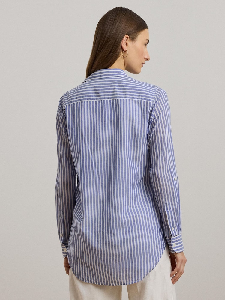 Lauren Ralph Lauren Blue Rimnah Stripe Pocket Detail Shirt - Image 2 of 8