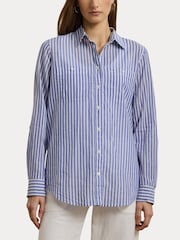Lauren Ralph Lauren Blue Rimnah Stripe Pocket Detail Shirt - Image 6 of 8