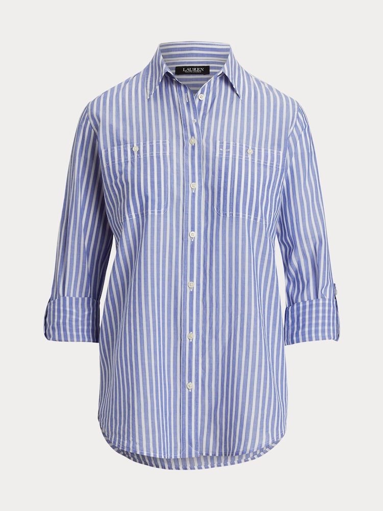 Lauren Ralph Lauren Blue Rimnah Stripe Pocket Detail Shirt - Image 8 of 8