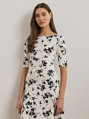 Lauren Ralph Lauren White Munzie Monochrome Florals Stretch Jersey Midi Dress - Image 2 of 7