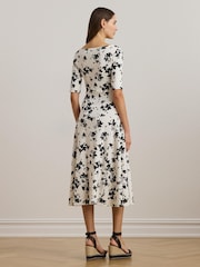Lauren Ralph Lauren White Munzie Monochrome Florals Stretch Jersey Midi Dress - Image 3 of 7