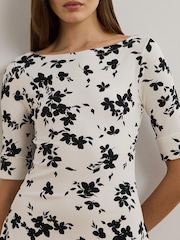 Lauren Ralph Lauren White Munzie Monochrome Florals Stretch Jersey Midi Dress - Image 4 of 7