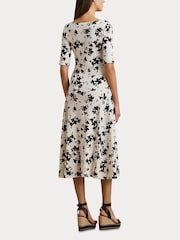 Lauren Ralph Lauren White Munzie Monochrome Florals Stretch Jersey Midi Dress - Image 5 of 7