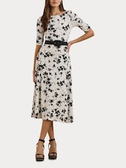 Lauren Ralph Lauren White Munzie Monochrome Florals Stretch Jersey Midi Dress - Image 7 of 7