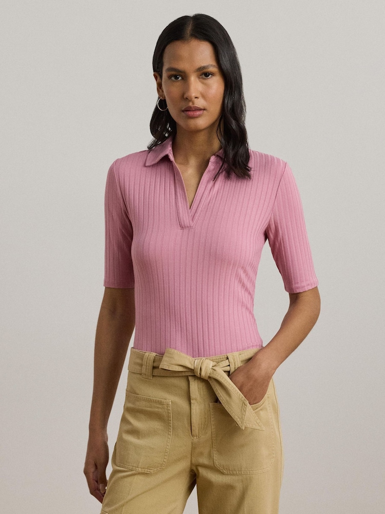 Lauren Ralph Lauren Mazikeen Collar Ribbed Polo Shirt - Image 1 of 5
