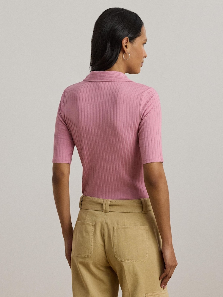 Lauren Ralph Lauren Mazikeen Collar Ribbed Polo Shirt - Image 2 of 5