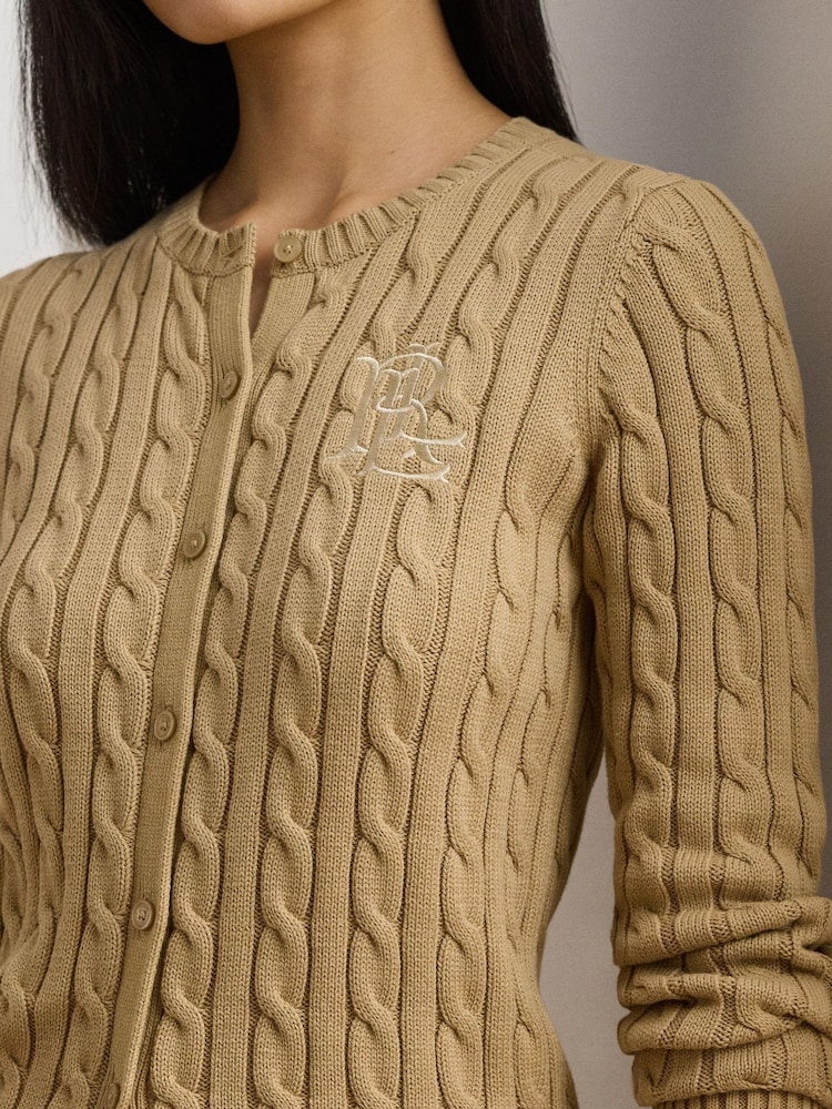Lauren Ralph Lauren Ralhan Cable Knit Crest Logo Cardigan - Image 4 of 8