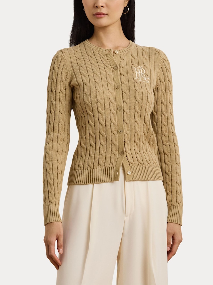 Lauren Ralph Lauren Ralhan Cable Knit Crest Logo Cardigan - Image 6 of 8