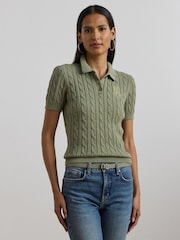 Lauren Ralph Lauren Natrissa Embridered Logo Cable Knit Polo Shirt - Image 1 of 6