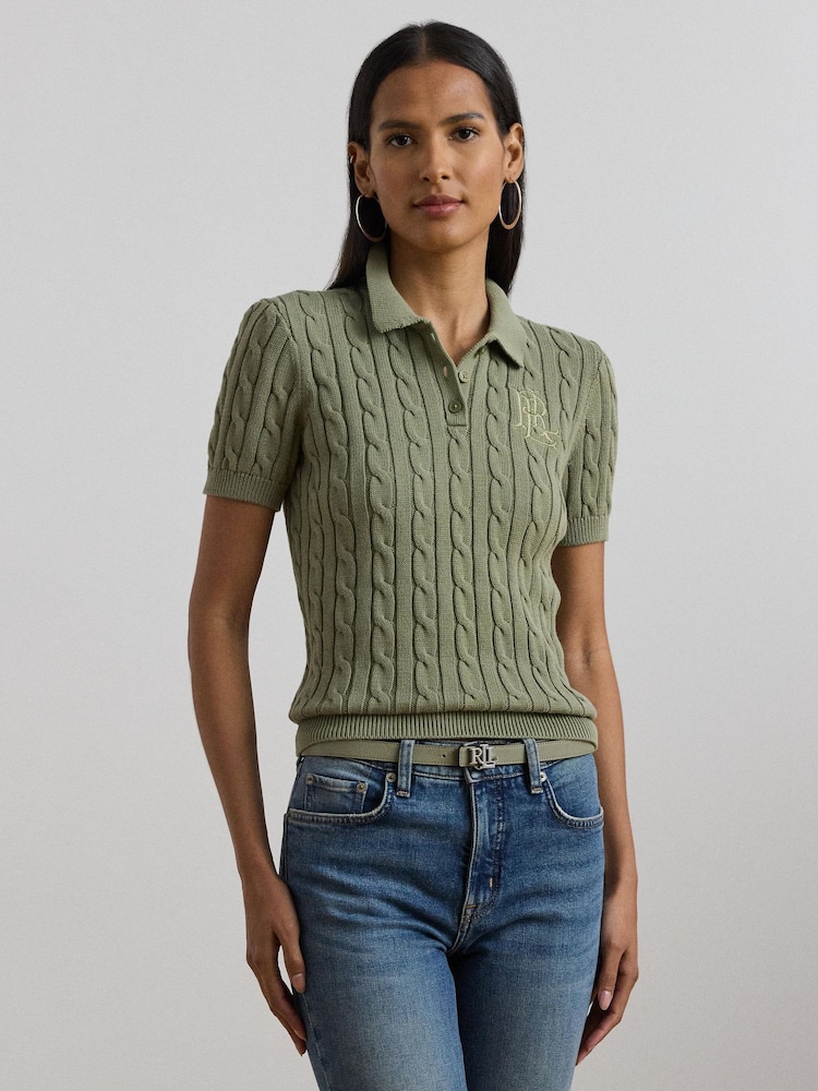 Lauren Ralph Lauren Natrissa Embridered Logo Cable Knit Polo Shirt - Image 1 of 6