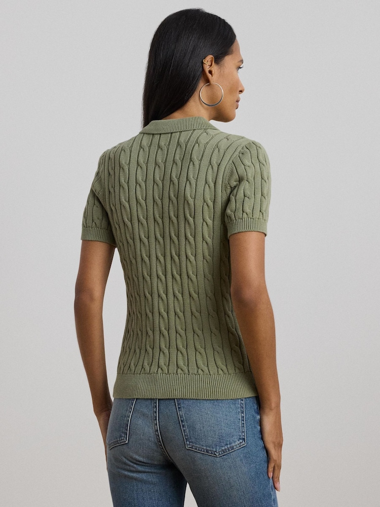 Lauren Ralph Lauren Natrissa Embridered Logo Cable Knit Polo Shirt - Image 2 of 6