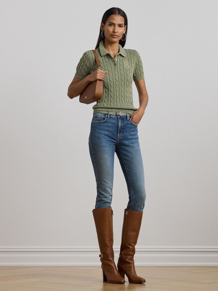 Lauren Ralph Lauren Natrissa Embridered Logo Cable Knit Polo Shirt - Image 3 of 6