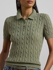 Lauren Ralph Lauren Natrissa Embridered Logo Cable Knit Polo Shirt - Image 4 of 6