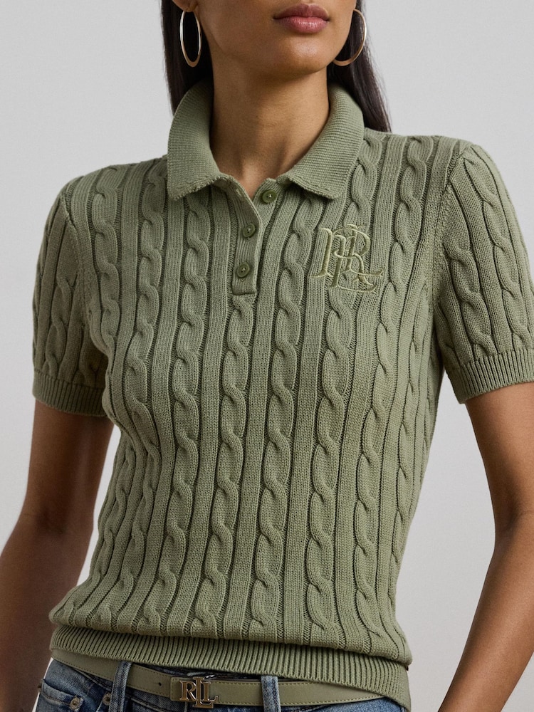 Lauren Ralph Lauren Natrissa Embridered Logo Cable Knit Polo Shirt - Image 4 of 6