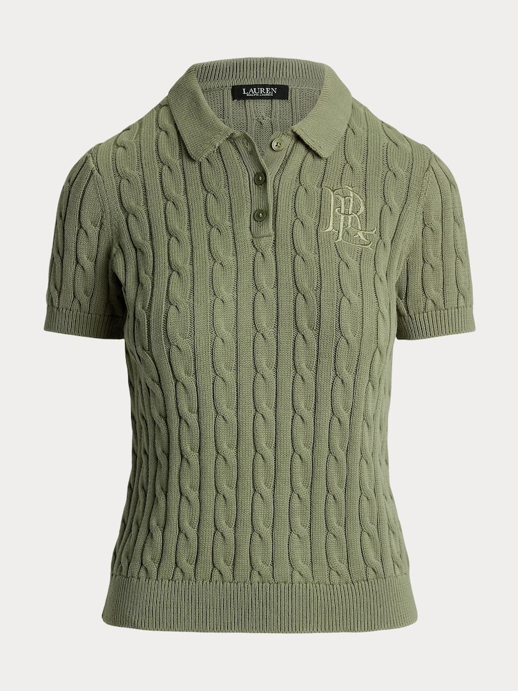 Lauren Ralph Lauren Natrissa Embridered Logo Cable Knit Polo Shirt - Image 6 of 6