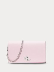 Розовый фактурный кожаный клатч с длинным ремешком-цепочкой Lauren Ralph Lauren - Изображение 1 из 5