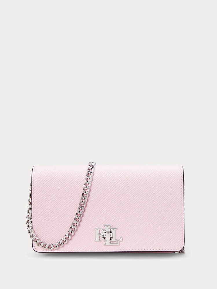 Розовый фактурный кожаный клатч с длинным ремешком-цепочкой Lauren Ralph Lauren - Изображение 1 из 5