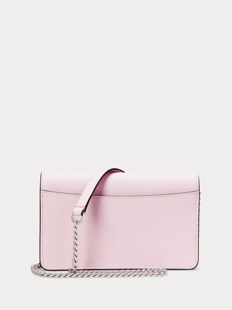 Розовый фактурный кожаный клатч с длинным ремешком-цепочкой Lauren Ralph Lauren - Изображение 2 из 5