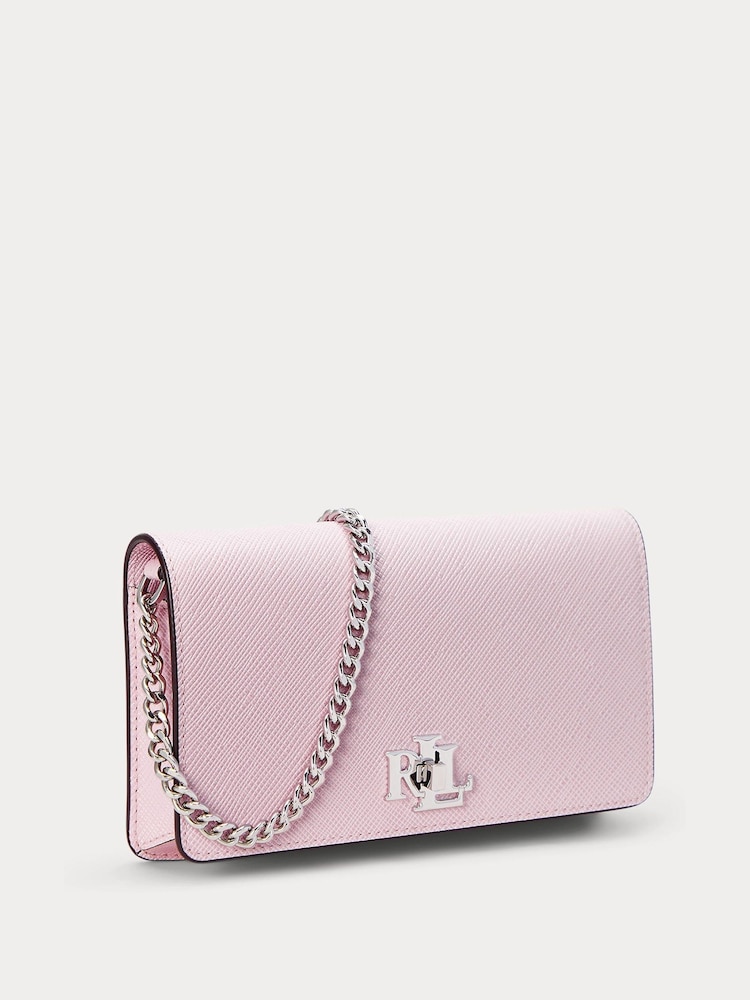 Lauren Ralph Lauren Pink Turn Lock Textured Leather Chain Cross-Body Clutch Bag - Image 3 of 5