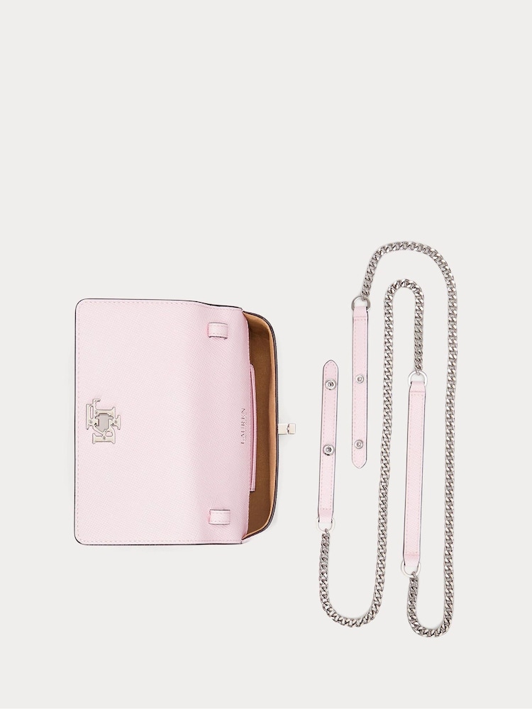 Lauren Ralph Lauren Pink Turn Lock Textured Leather Chain Cross-Body Clutch Bag - Image 4 of 5