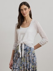 Lauren Ralph Lauren Caelyn Linen Tie Front White Cardigan - Image 1 of 7