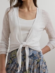 Lauren Ralph Lauren Caelyn Linen Tie Front White Cardigan - Image 4 of 7