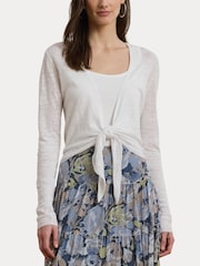 Lauren Ralph Lauren Caelyn Linen Tie Front White Cardigan - Image 6 of 7