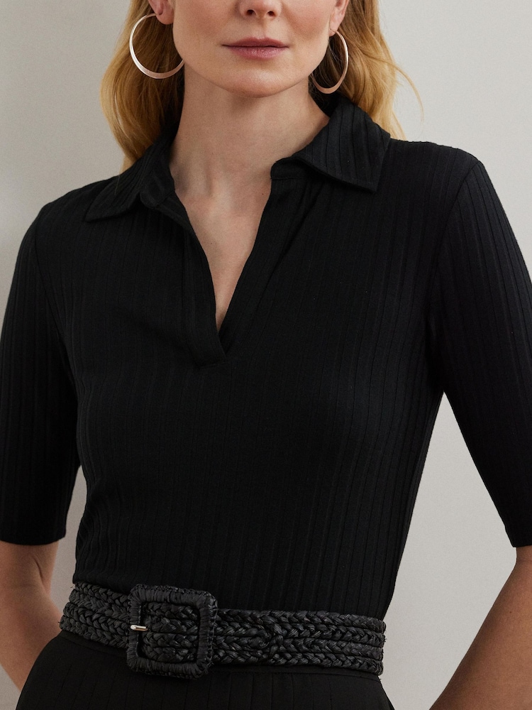 Lauren Ralph Lauren Mazikeen Collar Ribbed Polo Shirt - Image 4 of 6