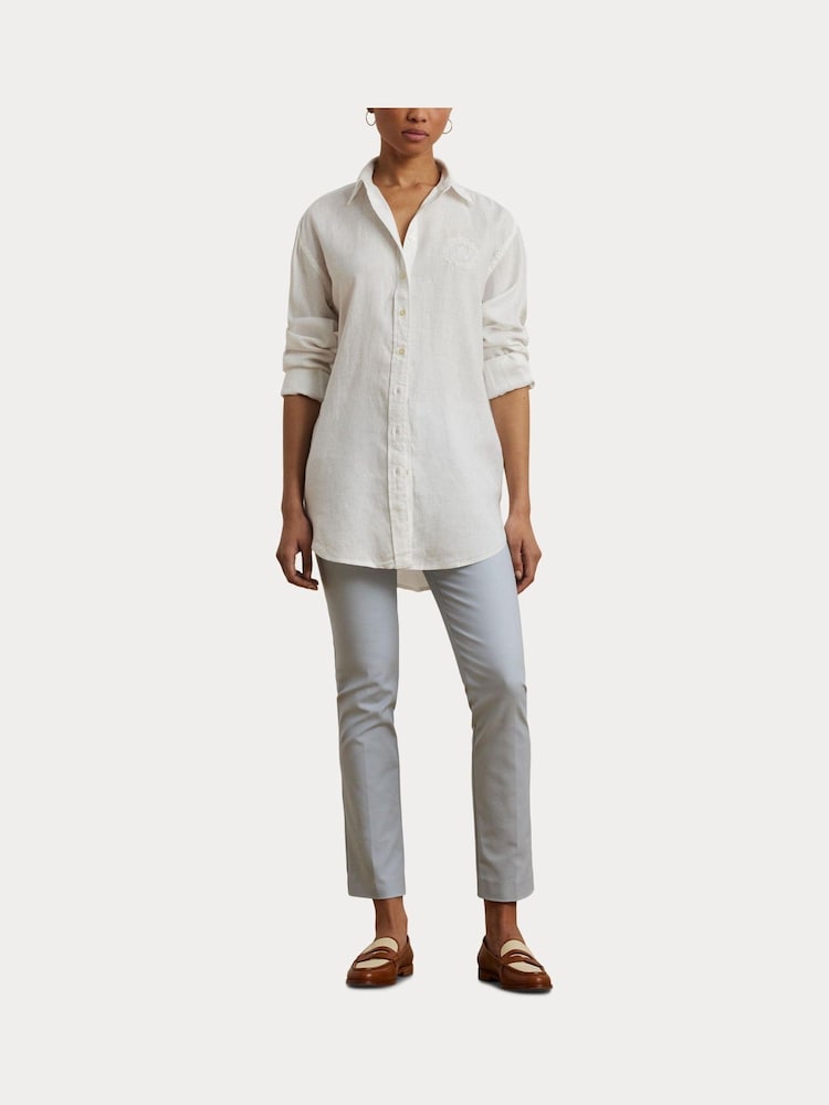 Lauren Ralph Lauren Zavandra Linen Embroidered Logo Shirt - Image 5 of 6