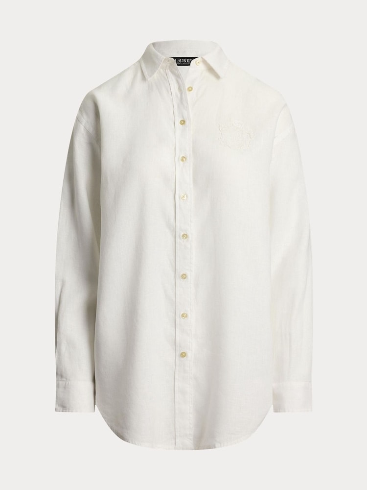 Lauren Ralph Lauren Zavandra Linen Embroidered Logo Shirt - Image 6 of 6