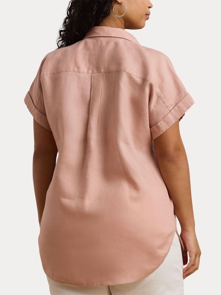 Lauren Ralph Lauren Curve Broono Linen Logo Short Sleeve Shirt - Image 2 of 6