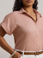 Lauren Ralph Lauren Curve Broono Linen Logo Short Sleeve Shirt - Image 5 of 6