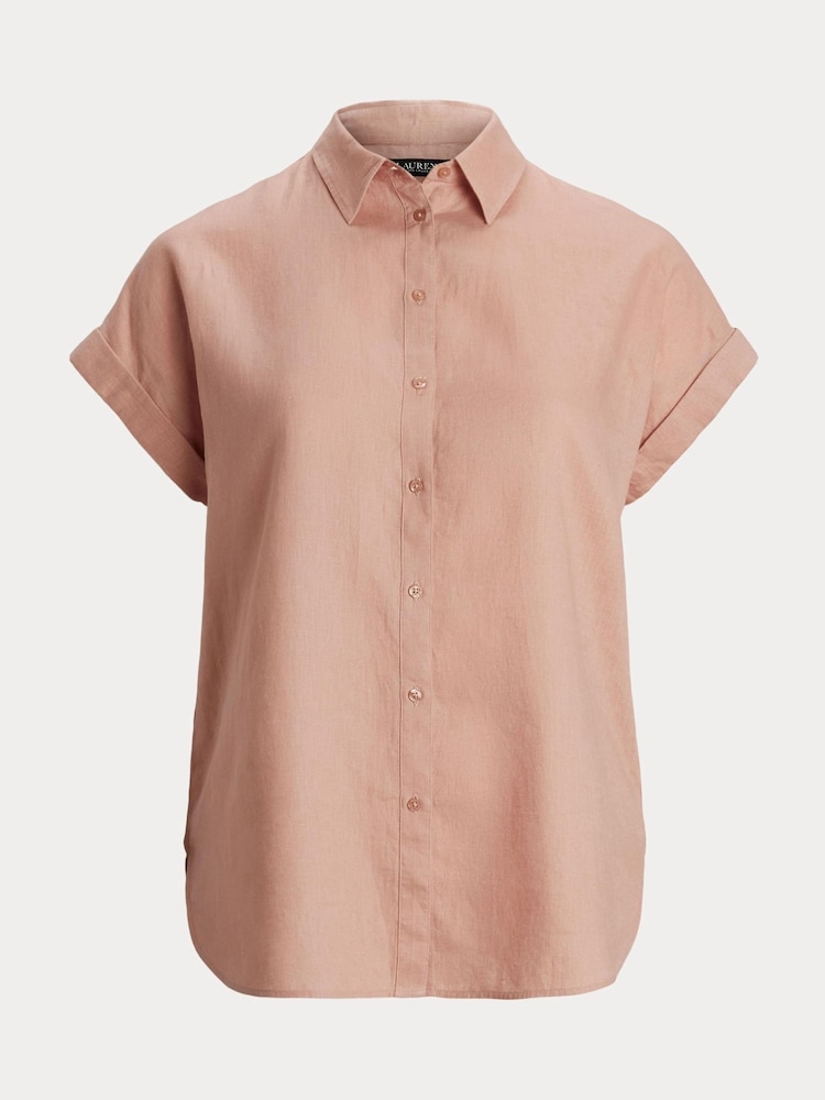 Lauren Ralph Lauren Curve Broono Linen Logo Short Sleeve Shirt - Image 6 of 6
