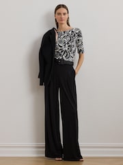 Lauren Ralph Lauren Black Judy Printed Boatneck Stretch Jersey T-Shirt - Image 3 of 6