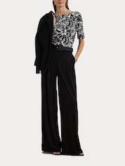 Lauren Ralph Lauren Black Judy Printed Boatneck Stretch Jersey T-Shirt - Image 5 of 6