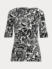 Lauren Ralph Lauren Black Judy Printed Boatneck Stretch Jersey T-Shirt - Image 6 of 6