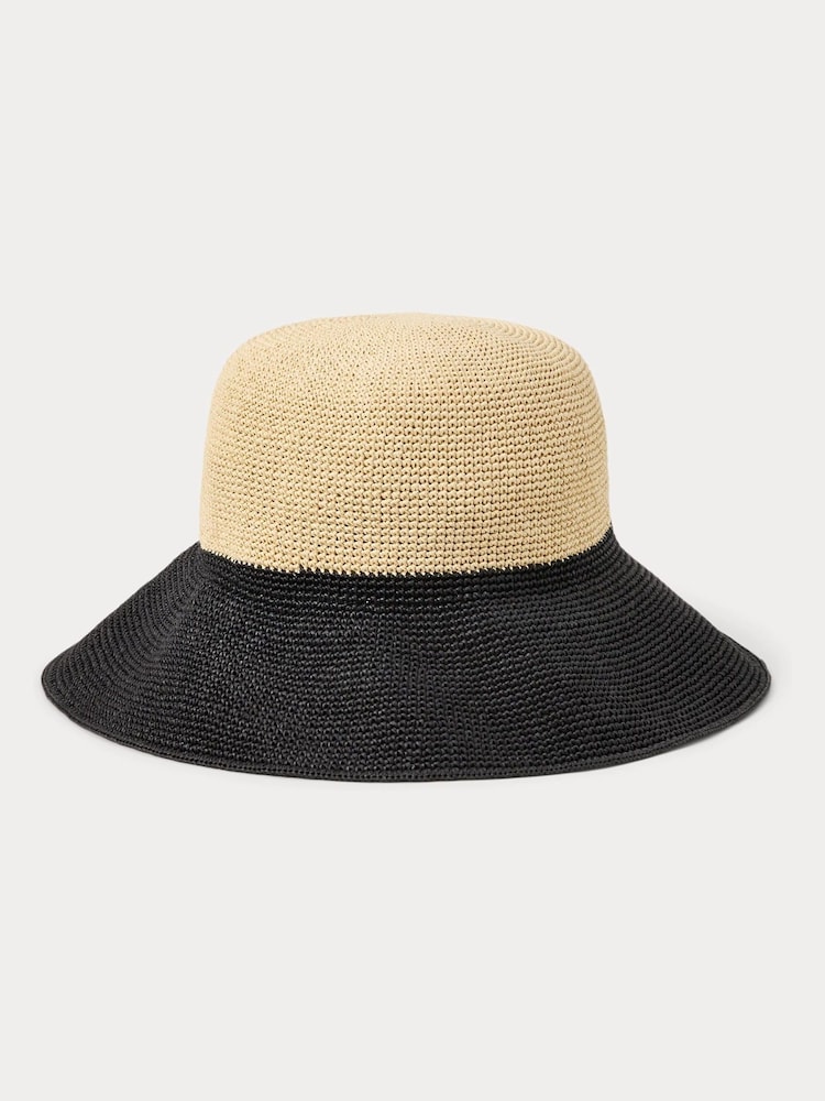 Lauren Ralph Lauren Crochet Logo Contrast Straw Beach Sun Black Hat - Image 2 of 2